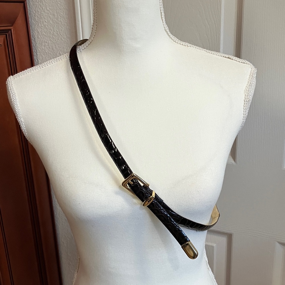 Vintage women’s brown dark snakeskin Elegant Black Belt Size:L